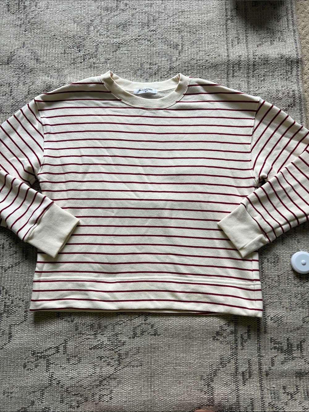 perfectwhitetee Cream Long-Sleeve Top with Red Stripes